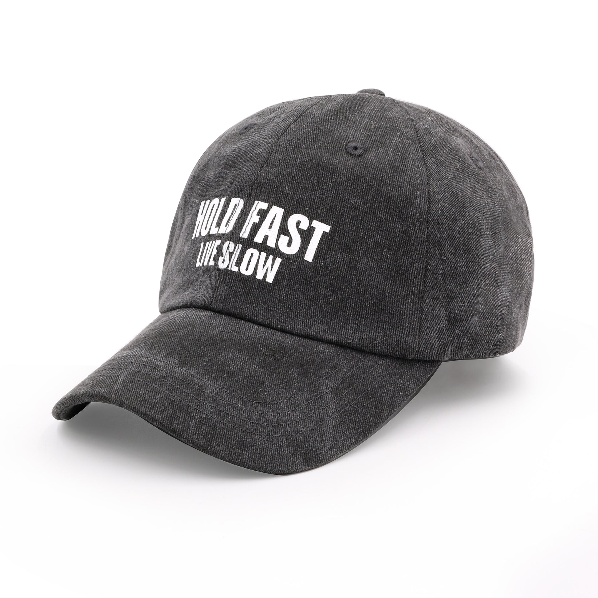 HOLD FAST LIVE SLOW This Good Hat for Women Men Funny Adjustable Embroidery Water Washing Baseball Cap - ACCEHUT