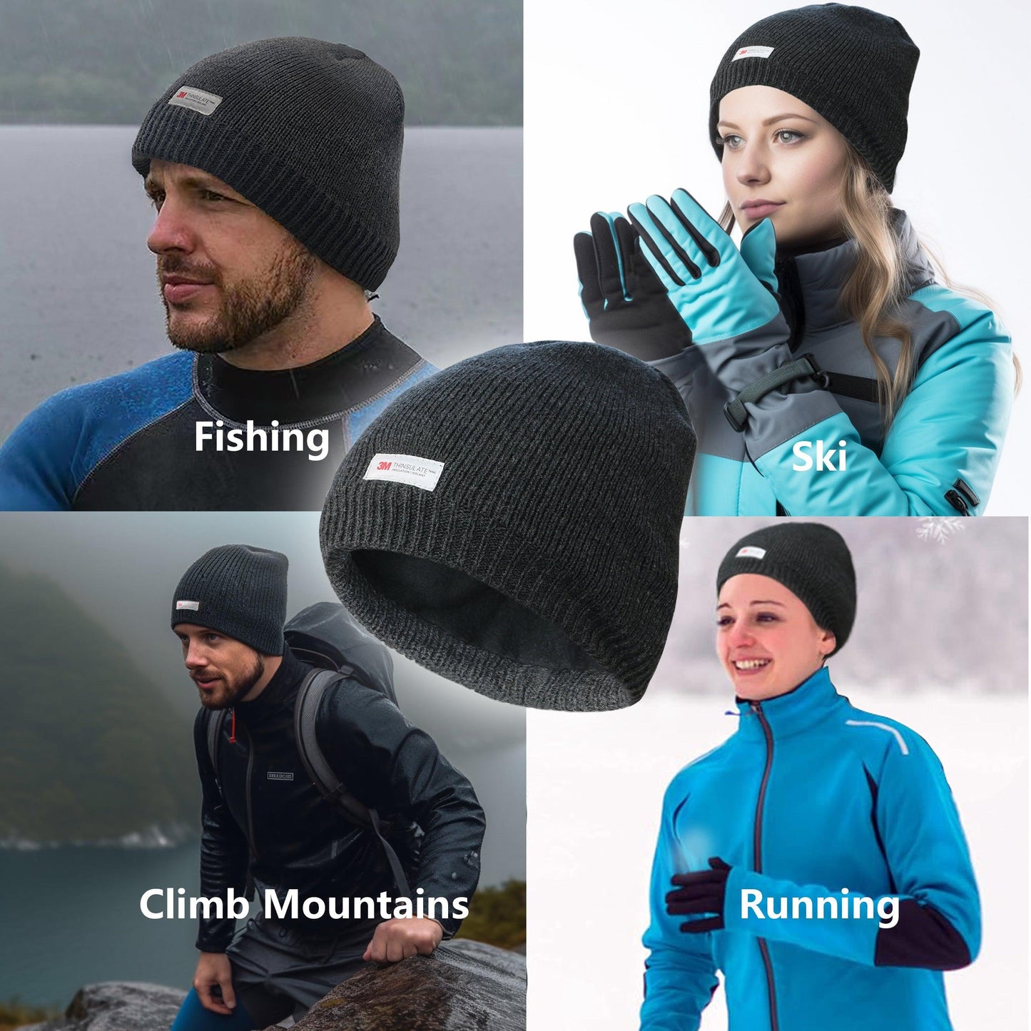 ACCEHUT Unisex Waterproof Thinsulate Beanie - Winter Knit Cap, Grey, 1-Pack (Adult) - ACCEHUT