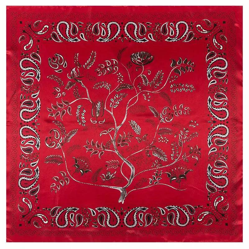 Paisley Print Square Scarf Boho Bandana Imitation Silk Head Wrap Casual Shawl Hair Accessories - ACCEHUT
