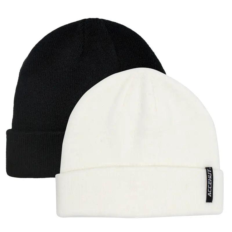1/2pcs Label Patch Simple Beanie Solid Color Elastic Warm Knit Hat Unisex Skull Cap Soft Couple Chemo Hats Ski Hats For Women Men - ACCEHUT
