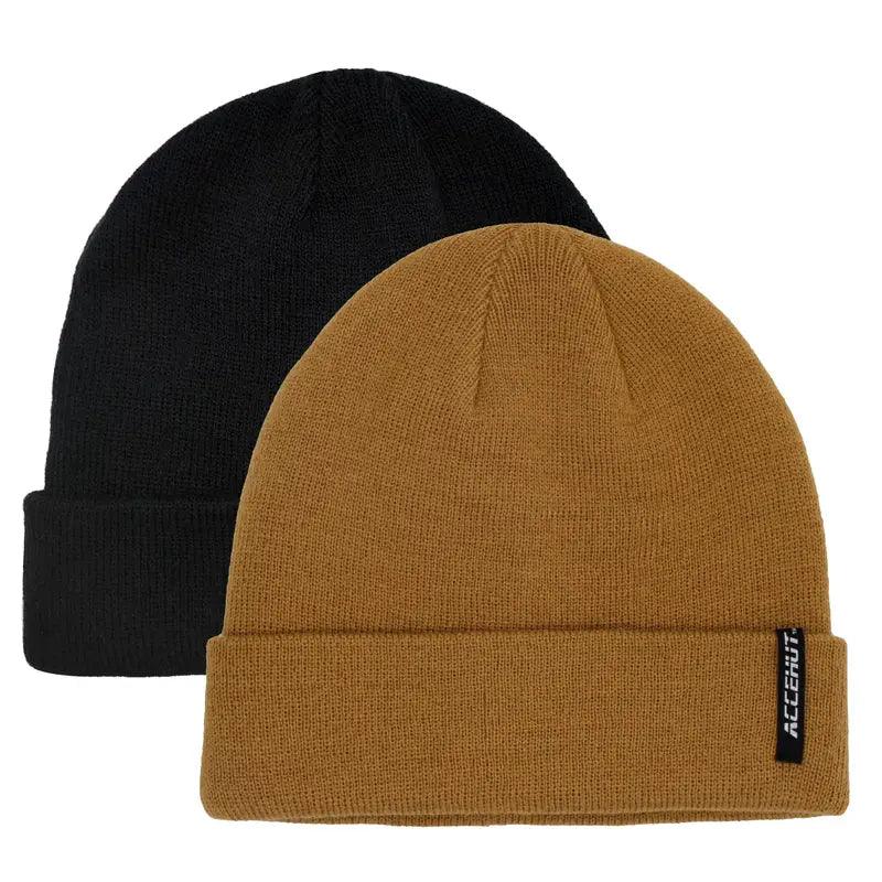 1/2pcs Label Patch Simple Beanie Solid Color Elastic Warm Knit Hat Unisex Skull Cap Soft Couple Chemo Hats Ski Hats For Women Men - ACCEHUT
