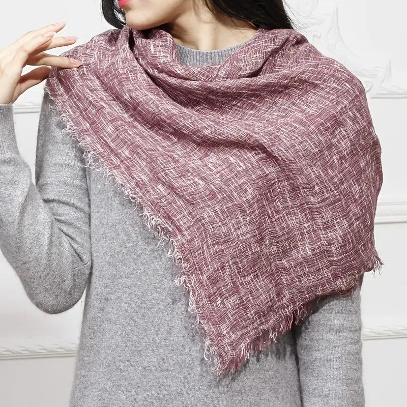31.5" Square Cotton Linen Scarf, Solid Color Vintage Raw Edge Tassel Headwrap Shawl, Elegant Women Hair Accessories
