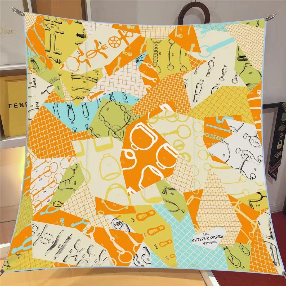 Geometric Print 90cm Square Scarf Colorful Silk Scarf Wraps - ACCEHUT
