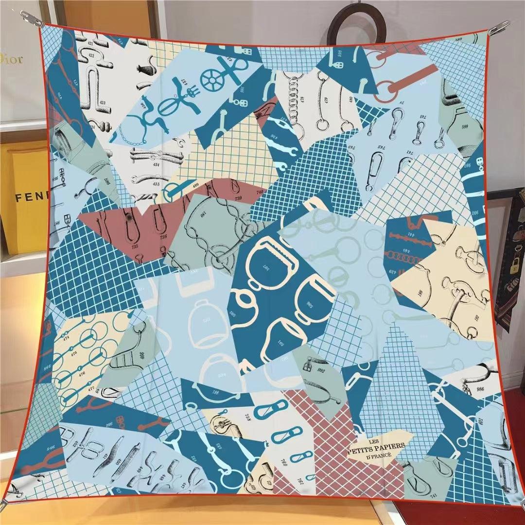 Geometric Print 90cm Square Scarf Colorful Silk Scarf Wraps - ACCEHUT