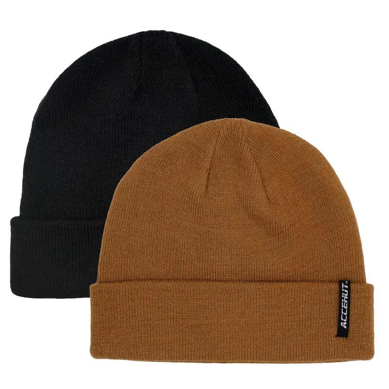 1/2pcs Label Patch Simple Beanie Solid Color Elastic Warm Knit Hat Unisex Skull Cap Soft Couple Chemo Hats Ski Hats For Women Men - ACCEHUT