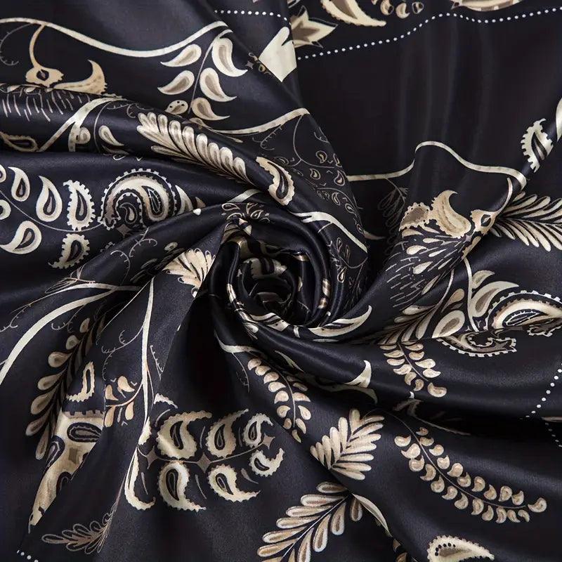Paisley Print Square Scarf Boho Bandana Imitation Silk Head Wrap Casual Shawl Hair Accessories - ACCEHUT