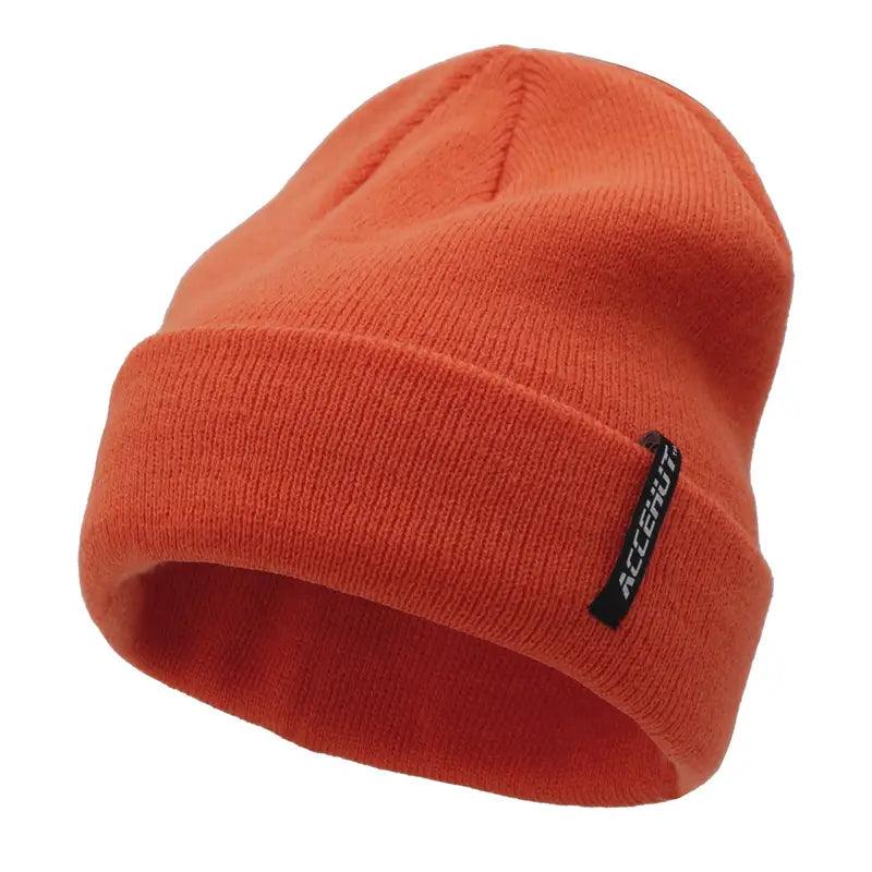 1/2pcs Label Patch Simple Beanie Solid Color Elastic Warm Knit Hat Unisex Skull Cap Soft Couple Chemo Hats Ski Hats For Women Men - ACCEHUT