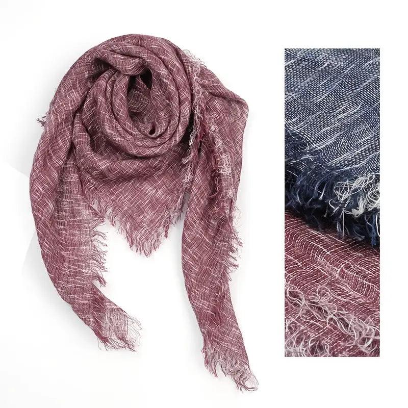 31.5" Square Cotton Linen Scarf, Solid Color Vintage Raw Edge Tassel Headwrap Shawl, Elegant Women Hair Accessories