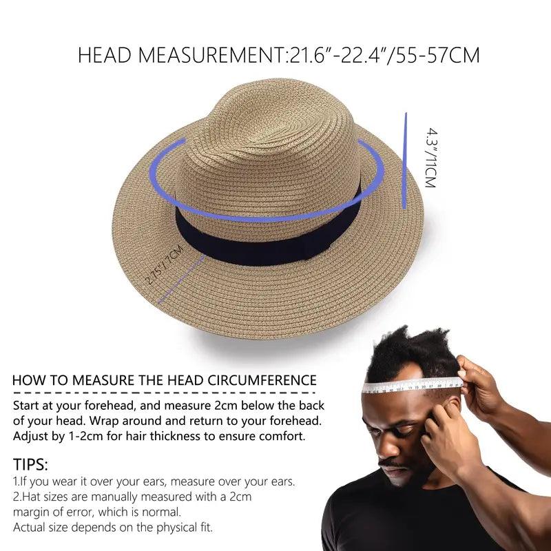 Men's Straw Hat Wide Brim Sun Visor Hat, UF Protection Summer Beach Sun Hat - ACCEHUT