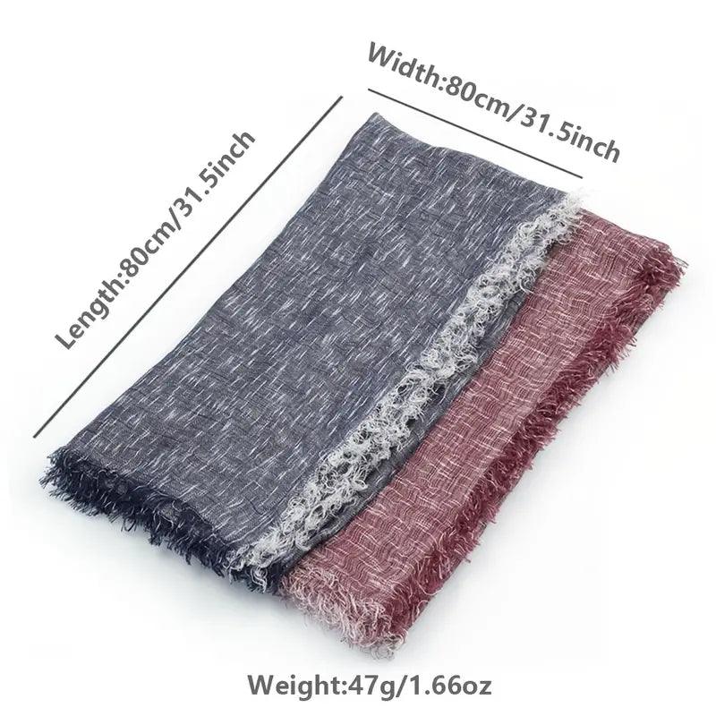 31.5" Square Cotton Linen Scarf, Solid Color Vintage Raw Edge Tassel Headwrap Shawl, Elegant Women Hair Accessories