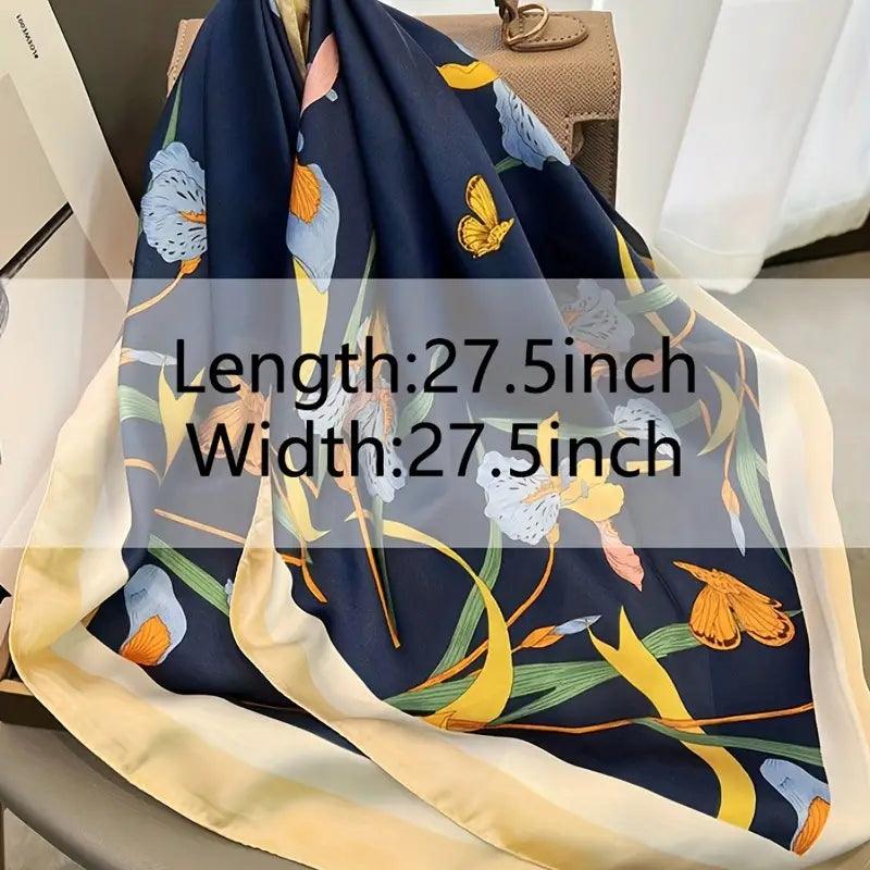 Plant Print Square Scarf Imitation Silk Satin Neckerchief Bandana Lightweight Multifunctional Vintage Head Wrap - ACCEHUT