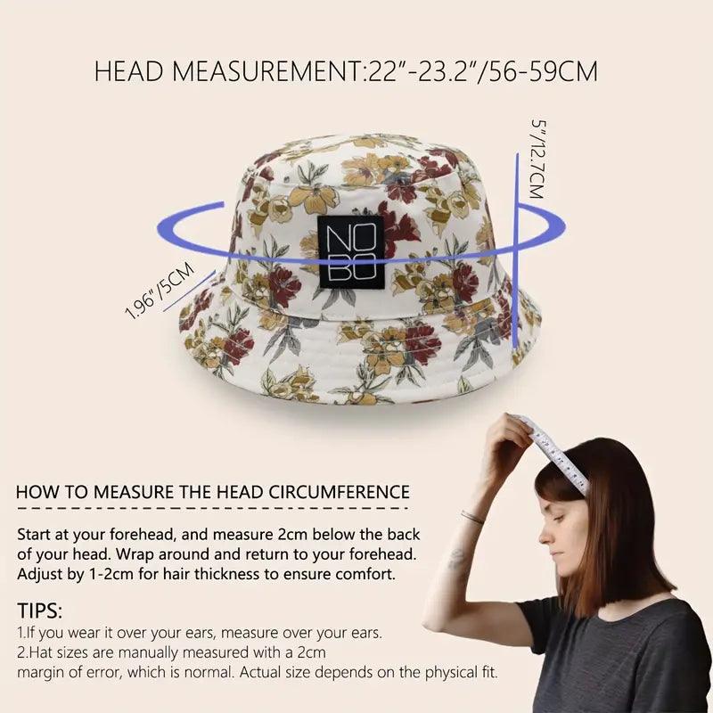 Flower Print Patch Bucket Hat Casual Lightweight Basin Hat UV Protection Sunscreen Travel Beach Hats - ACCEHUT