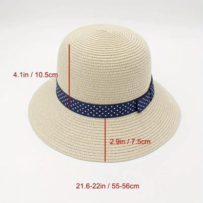 Polka Dot Strap Bucket Hat Trend Breathable Sunscreen Cloche Hats Outdoor Travel Beach Hat Women's Sun Hat Holiday Gift - ACCEHUT
