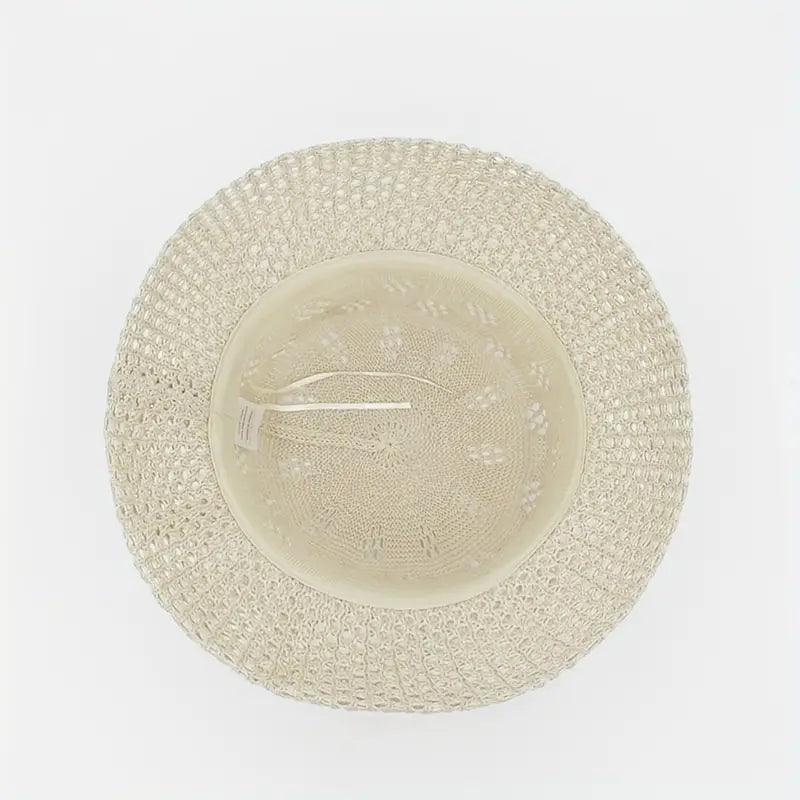 Short Brim Beige Bucket Hat Hollow Crochet Breathable Straw Hat Spring And Summer Sun Cap Outdoor Travel Beach Hat For Women - ACCEHUT