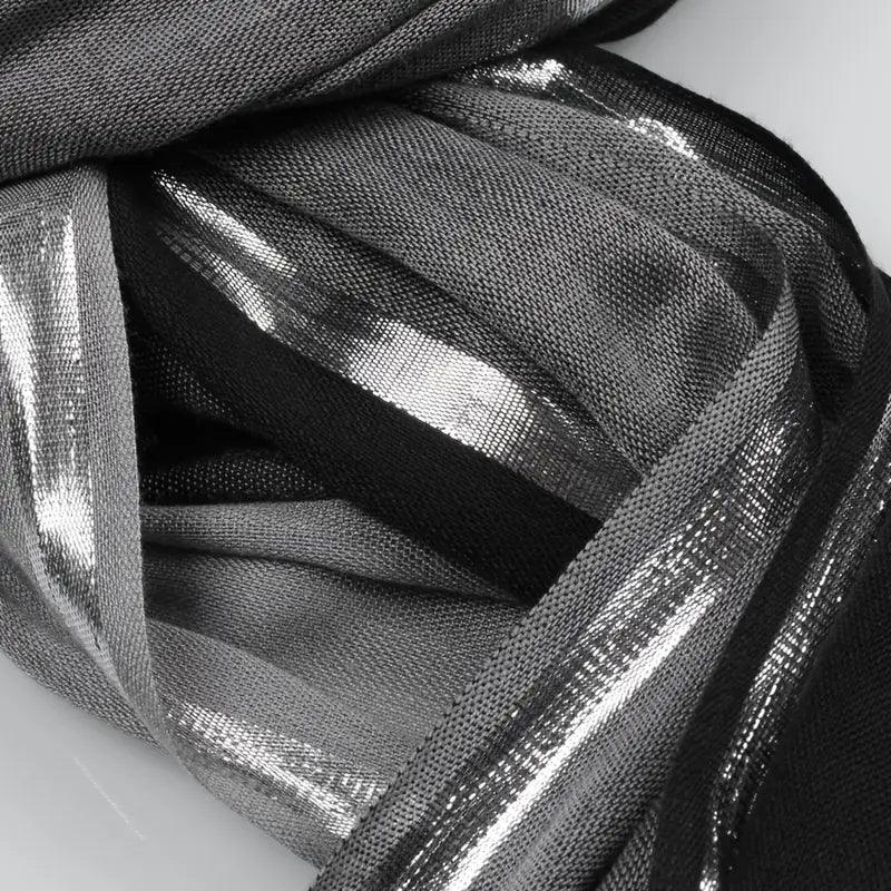 20.47"×70.87" Rayon Casual Scarf, Solid Color Golden & Silvery Stripe Raw Edge Tassel Headwrap Shawl, Elegant Women Hair Accessories - ACCEHUT