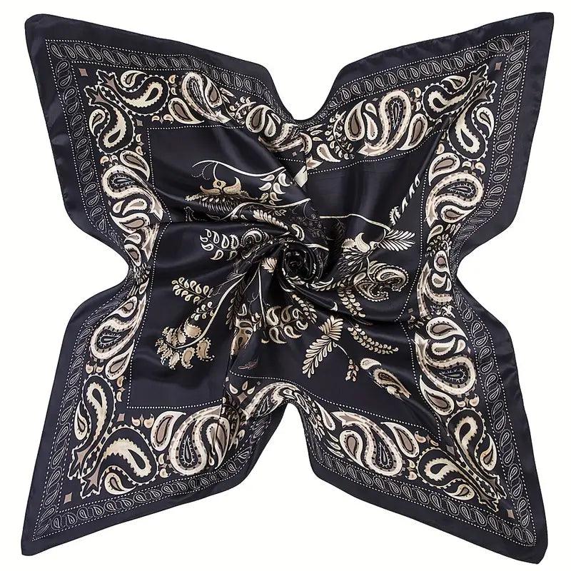 Paisley Print Square Scarf Boho Bandana Imitation Silk Head Wrap Casual Shawl Hair Accessories - ACCEHUT