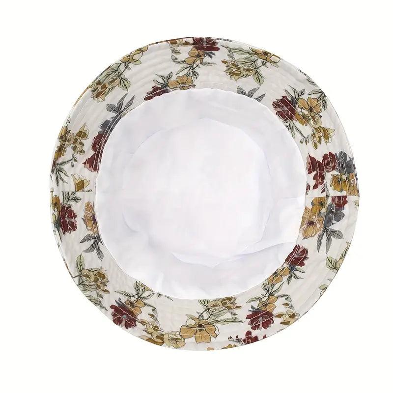 Flower Print Patch Bucket Hat Casual Lightweight Basin Hat UV Protection Sunscreen Travel Beach Hats - ACCEHUT