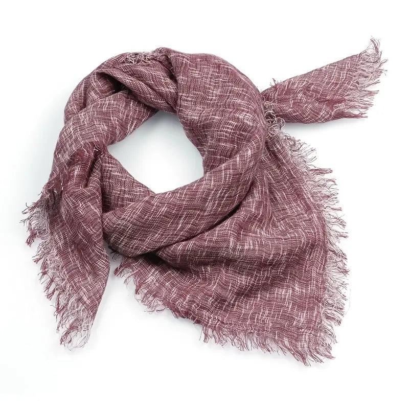 31.5" Square Cotton Linen Scarf, Solid Color Vintage Raw Edge Tassel Headwrap Shawl, Elegant Women Hair Accessories