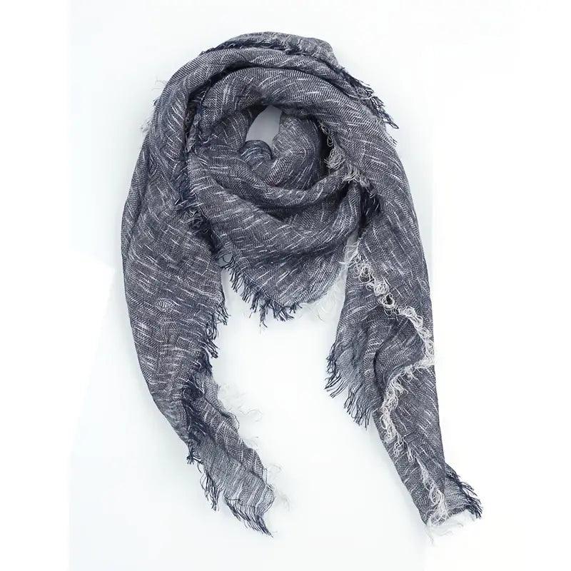 31.5" Square Cotton Linen Scarf, Solid Color Vintage Raw Edge Tassel Headwrap Shawl, Elegant Women Hair Accessories