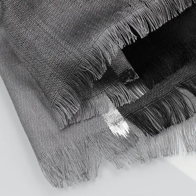 20.47"×70.87" Rayon Casual Scarf, Solid Color Golden & Silvery Stripe Raw Edge Tassel Headwrap Shawl, Elegant Women Hair Accessories - ACCEHUT