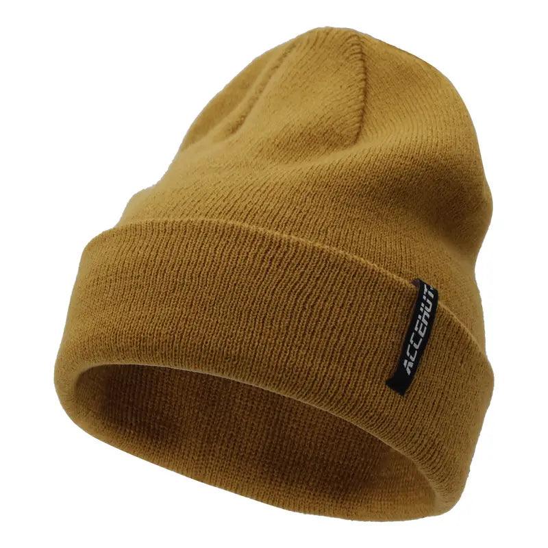 1/2pcs Label Patch Simple Beanie Solid Color Elastic Warm Knit Hat Unisex Skull Cap Soft Couple Chemo Hats Ski Hats For Women Men - ACCEHUT