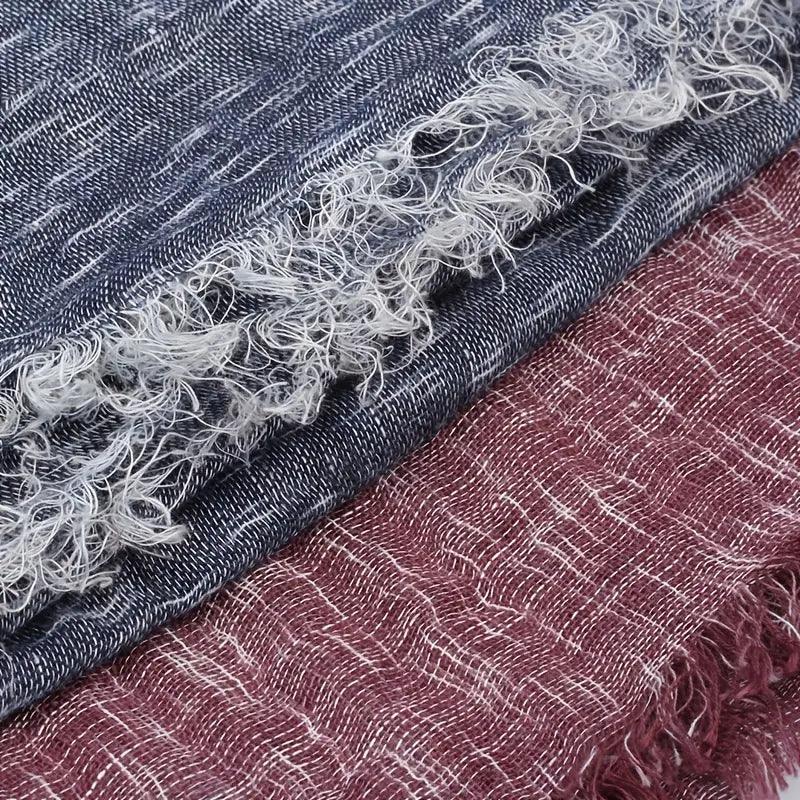 31.5" Square Cotton Linen Scarf, Solid Color Vintage Raw Edge Tassel Headwrap Shawl, Elegant Women Hair Accessories