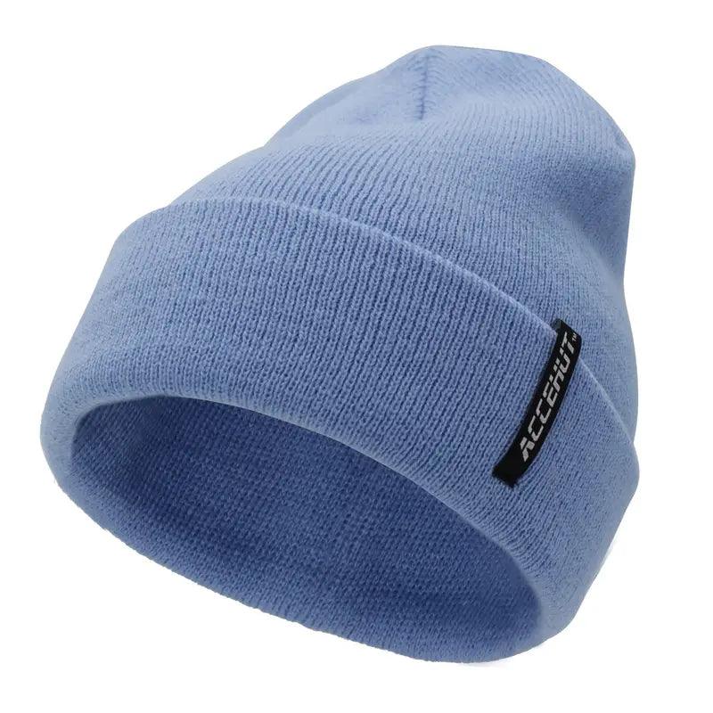 1/2pcs Label Patch Simple Beanie Solid Color Elastic Warm Knit Hat Unisex Skull Cap Soft Couple Chemo Hats Ski Hats For Women Men - ACCEHUT