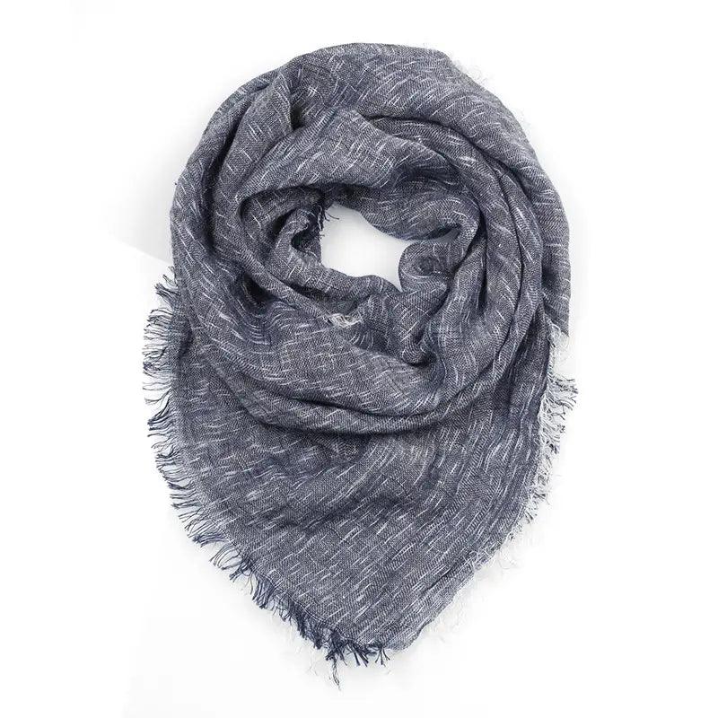 31.5" Square Cotton Linen Scarf, Solid Color Vintage Raw Edge Tassel Headwrap Shawl, Elegant Women Hair Accessories - ACCEHUT