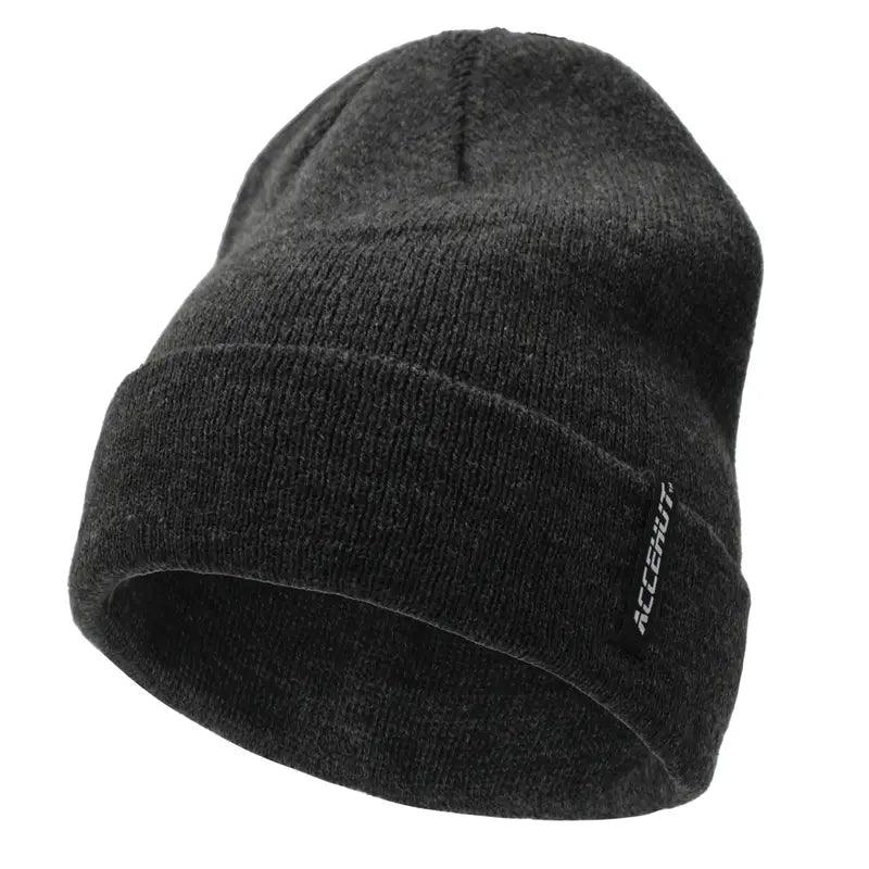 1/2pcs Label Patch Simple Beanie Solid Color Elastic Warm Knit Hat Unisex Skull Cap Soft Couple Chemo Hats Ski Hats For Women Men - ACCEHUT