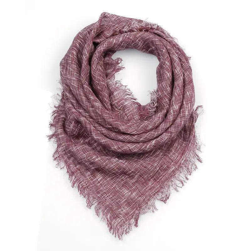 31.5" Square Cotton Linen Scarf, Solid Color Vintage Raw Edge Tassel Headwrap Shawl, Elegant Women Hair Accessories