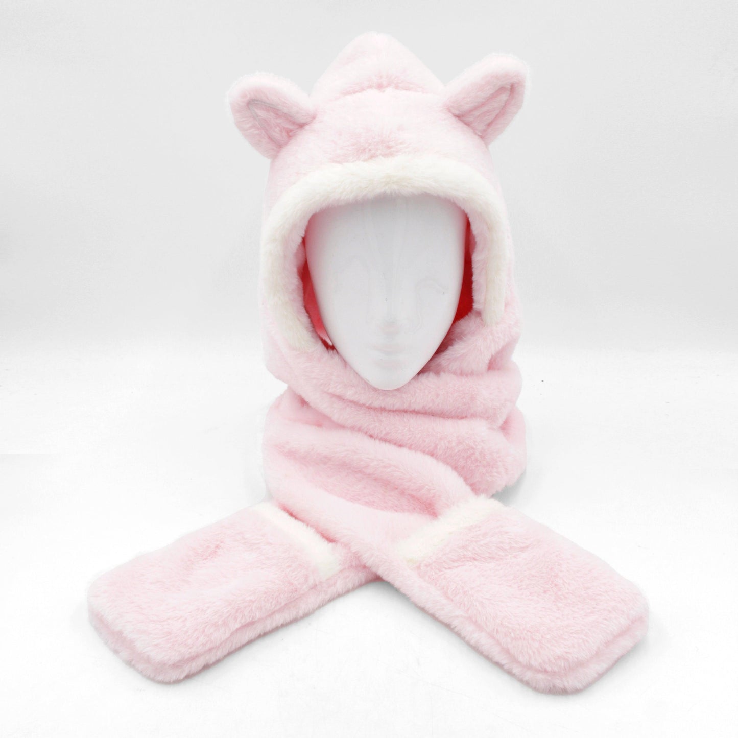 Winter Hats Scarves Gloves Three-piece Suit Solid Color Cute Thick - ACCEHUT