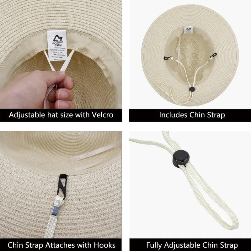 Men's Straw Hat Wide Brim Sun Visor Hat, UF Protection Summer Beach Sun Hat - ACCEHUT