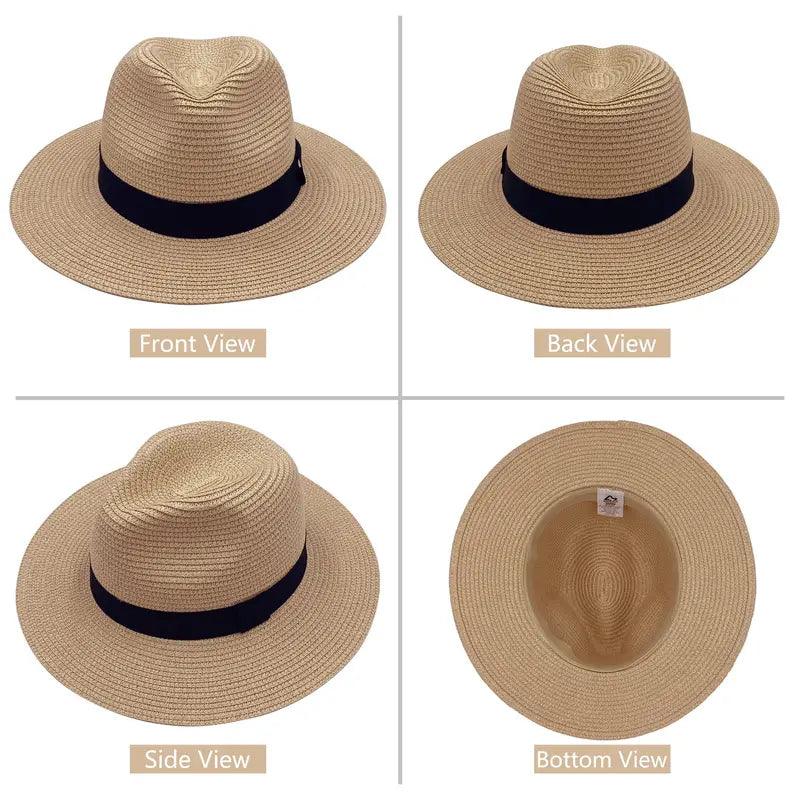 Men's Straw Hat Wide Brim Sun Visor Hat, UF Protection Summer Beach Sun Hat - ACCEHUT