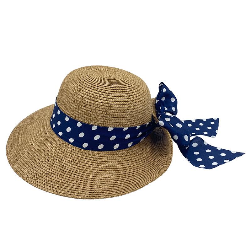ACCEHUT,FOLDABLE STRAW SUMMER SUN HAT ,SPF50 WIDE BRIM ,STYLISH PANAMA ,BEACH HAT, POP RPINT DECORATION - ACCEHUT