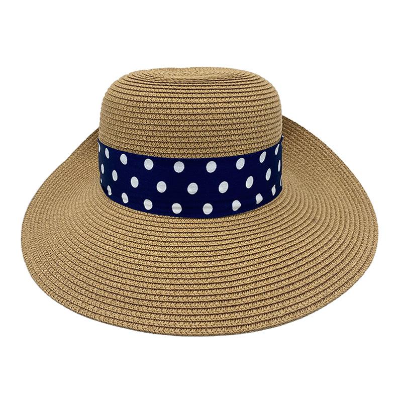 ACCEHUT,FOLDABLE STRAW SUMMER SUN HAT ,SPF50 WIDE BRIM ,STYLISH PANAMA ,BEACH HAT, POP RPINT DECORATION - ACCEHUT