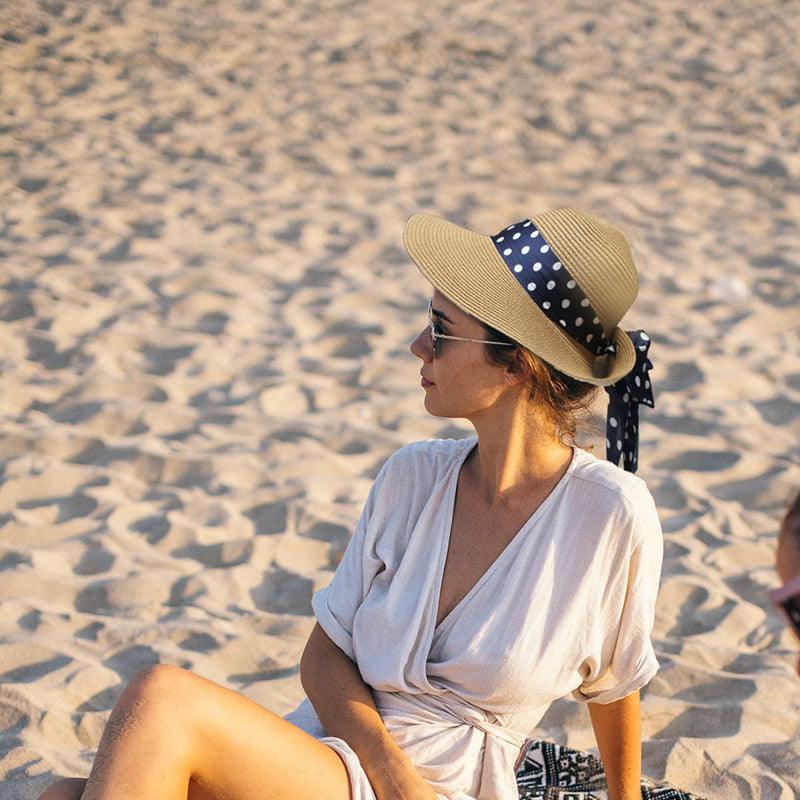 ACCEHUT,FOLDABLE STRAW SUMMER SUN HAT ,SPF50 WIDE BRIM ,STYLISH PANAMA ,BEACH HAT, POP RPINT DECORATION - ACCEHUT