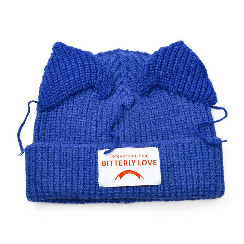 animal ears knitted wool hat - ACCEHUT