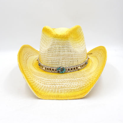 New fashion sun hat, yellow straw hat for outdoor leisure, vacation, sun protection, and beach wear.