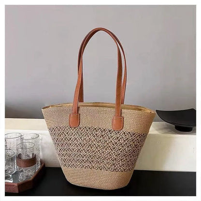 Large capacity straw hat two-piece outdoor travel seaside Tote bag Fashion trend large brim display face small visor