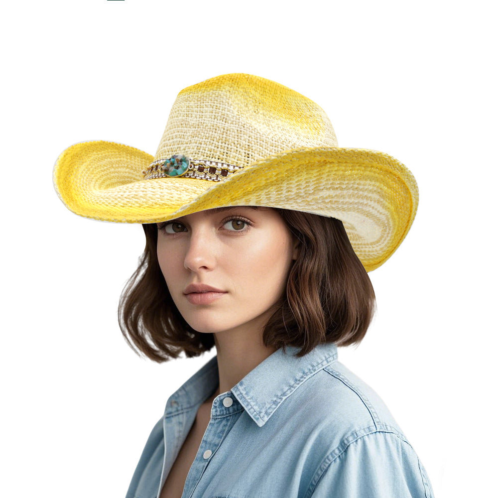 New fashion sun hat, yellow straw hat for outdoor leisure, vacation, sun protection, and beach wear.