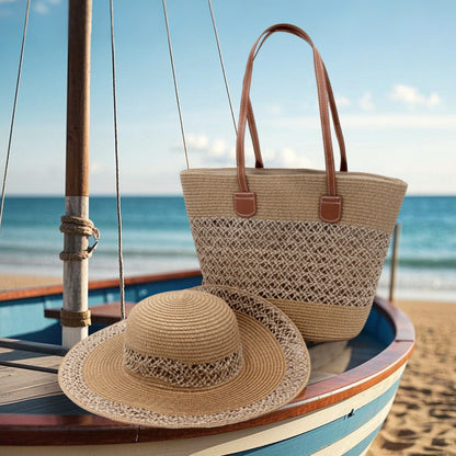 Large capacity straw hat two-piece outdoor travel seaside Tote bag Fashion trend large brim display face small visor