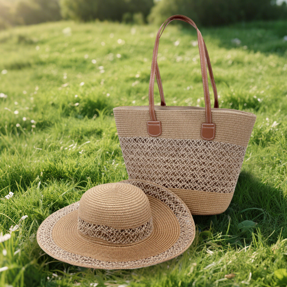 Large capacity straw hat two-piece outdoor travel seaside Tote bag Fashion trend large brim display face small visor