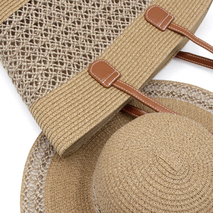 Large capacity straw hat two-piece outdoor travel seaside Tote bag Fashion trend large brim display face small visor