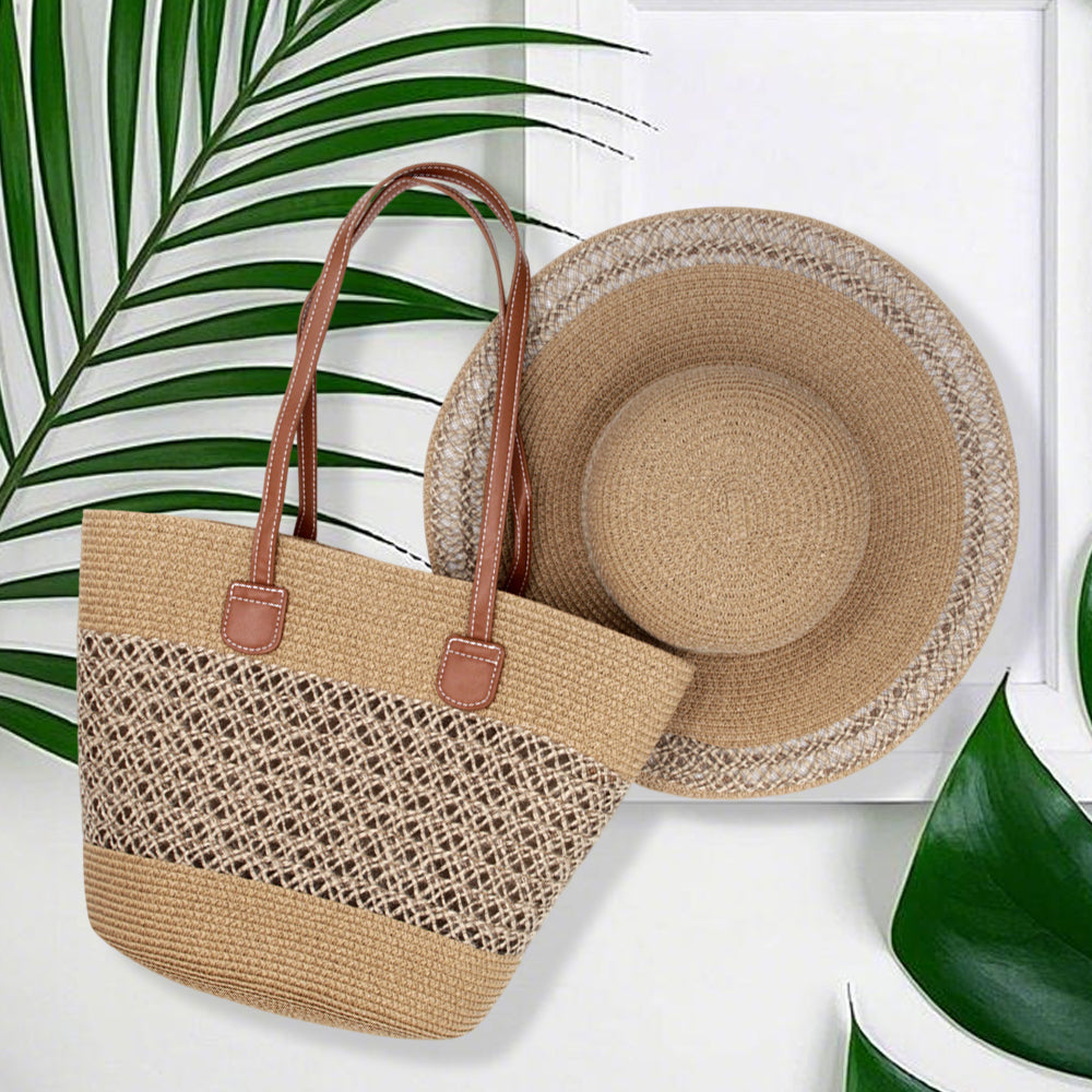 Large capacity straw hat two-piece outdoor travel seaside Tote bag Fashion trend large brim display face small visor