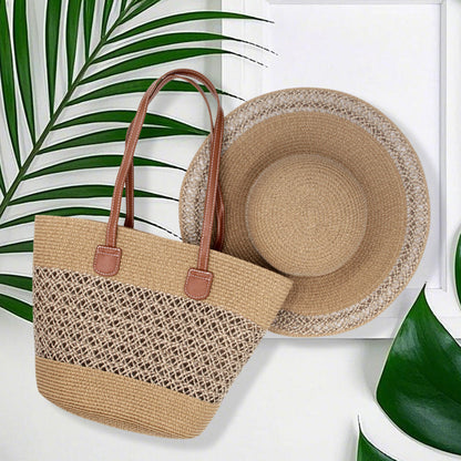 Large capacity straw hat two-piece outdoor travel seaside Tote bag Fashion trend large brim display face small visor
