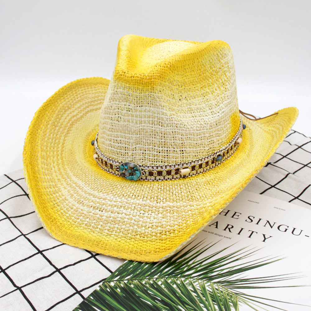 New fashion sun hat, yellow straw hat for outdoor leisure, vacation, sun protection, and beach wear.