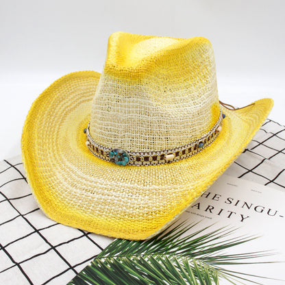 New fashion sun hat, yellow straw hat for outdoor leisure, vacation, sun protection, and beach wear.