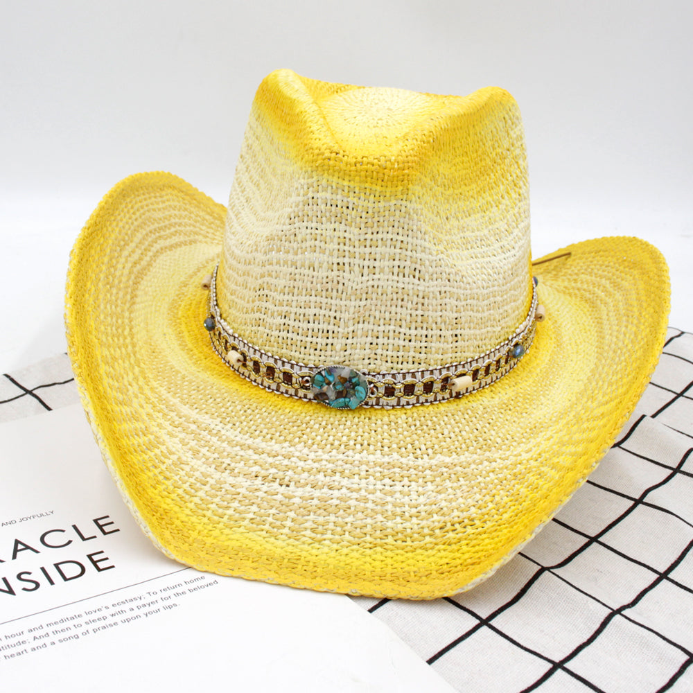 New fashion sun hat, yellow straw hat for outdoor leisure, vacation, sun protection, and beach wear.