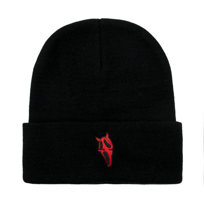Black Graphic Devil embroidered acrylic knit cap unisex Knit Cuffed Embroidery Skull Cap - ACCEHUT