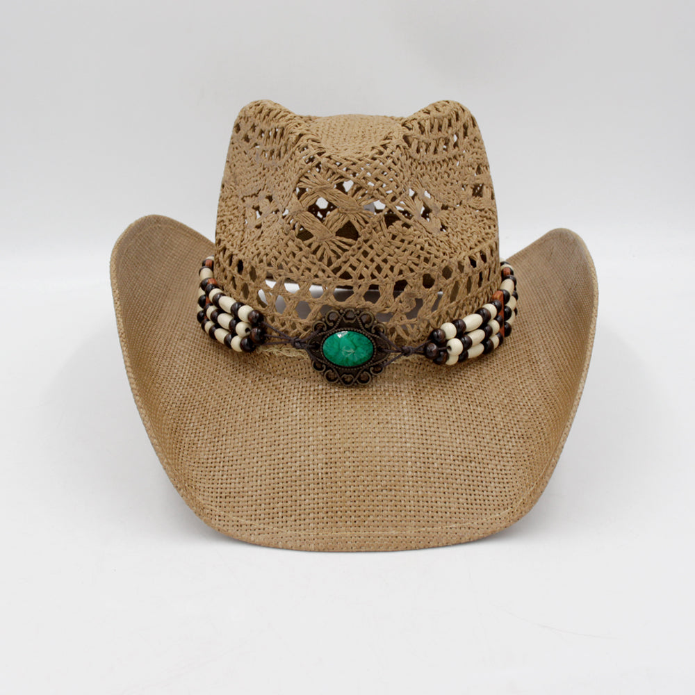 Handmade crocheted cowboy hat with tassels, featuring retro Tibetan paper braid and fashionable lacework.